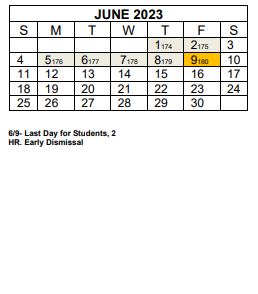 District School Academic Calendar for W D Williams Elementary for June 2023