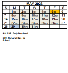 District School Academic Calendar for Haw Creek Elementary for May 2023