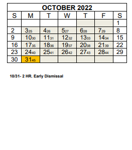 District School Academic Calendar for Pisgah Elementary for October 2022