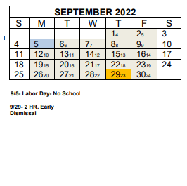 District School Academic Calendar for Emma Elementary for September 2022