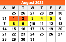 District School Academic Calendar for Wichita Co Jjaep for August 2022