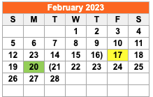 District School Academic Calendar for Wichita Co Jjaep for February 2023