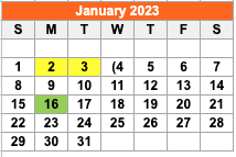 District School Academic Calendar for John G Hardin El for January 2023
