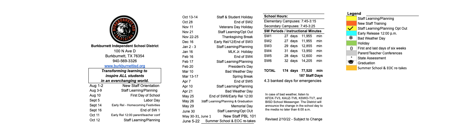 District School Academic Calendar Key for Alter Ed Ctr