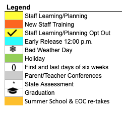 District School Academic Calendar Legend for Burkburnett H S