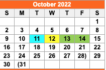 District School Academic Calendar for Wichita Co Jjaep for October 2022