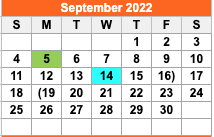 District School Academic Calendar for Wichita Co Jjaep for September 2022