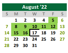 District School Academic Calendar for Burnet Elementary School for August 2022