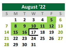 District School Academic Calendar for Quest for August 2022