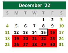 District School Academic Calendar for Burnet High School for December 2022