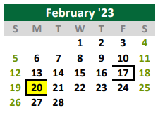 District School Academic Calendar for Quest for February 2023