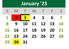 District School Academic Calendar for Quest for January 2023
