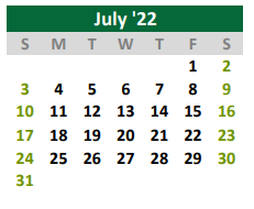 District School Academic Calendar for Burnet Middle School for July 2022