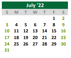 District School Academic Calendar for Quest for July 2022