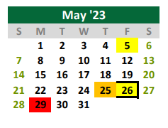 District School Academic Calendar for Quest for May 2023