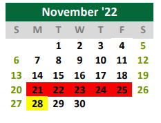 District School Academic Calendar for Burnet Middle School for November 2022