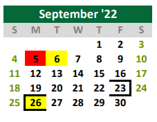 District School Academic Calendar for Quest for September 2022
