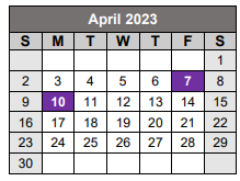 District School Academic Calendar for Hosston Alternative School for April 2023