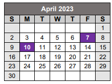 District School Academic Calendar for Alexander Learning Center for April 2023