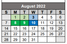 District School Academic Calendar for Caddo Middle Career And Technology School for August 2022