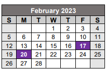 District School Academic Calendar for Ridgewood Middle School for February 2023