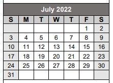 District School Academic Calendar for Hosston Alternative School for July 2022