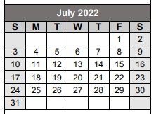 District School Academic Calendar for Alexander Learning Center for July 2022