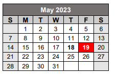 District School Academic Calendar for Shreveport Job Corps Opportunity Center for May 2023