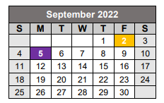 District School Academic Calendar for E.B. Williams Stoner Hill Elem Lab School for September 2022
