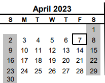 District School Academic Calendar for Nueces Co J J A E P for April 2023