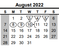 District School Academic Calendar for Nueces Co J J A E P for August 2022