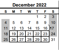 District School Academic Calendar for Nueces Co J J A E P for December 2022