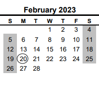 District School Academic Calendar for Nueces Co J J A E P for February 2023