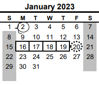 District School Academic Calendar for Calallen Middle School for January 2023