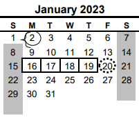 District School Academic Calendar for Nueces Co J J A E P for January 2023