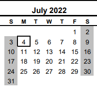 District School Academic Calendar for Nueces Co J J A E P for July 2022