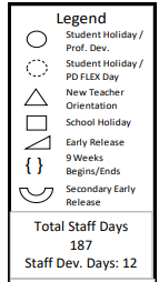 District School Academic Calendar Legend for Calallen East Elementary