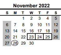District School Academic Calendar for Calallen Middle School for November 2022