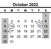 District School Academic Calendar for Calallen Wood River Elementary for October 2022