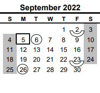District School Academic Calendar for Calallen Wood River Elementary for September 2022