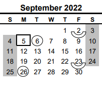 District School Academic Calendar for Nueces Co J J A E P for September 2022