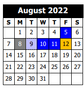 District School Academic Calendar for J. I. Watson Middle School for August 2022