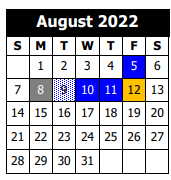 District School Academic Calendar for T. H. Watkins Elementary School for August 2022