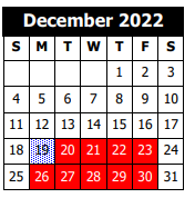 District School Academic Calendar for T. S. Cooley Elementary Magnet School for December 2022