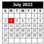 District School Academic Calendar for Moss Bluff Middle School for July 2022