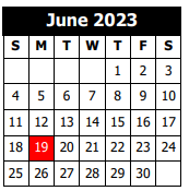 District School Academic Calendar for J. I. Watson Middle School for June 2023