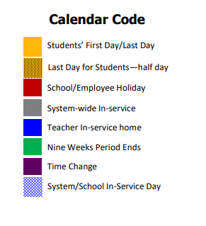 District School Academic Calendar Legend for Westwood Elementary School