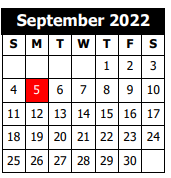 District School Academic Calendar for J. I. Watson Middle School for September 2022