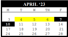 District School Academic Calendar for Port O Connor Elementary for April 2023