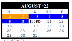 District School Academic Calendar for Jackson/roosevelt Complex for August 2022